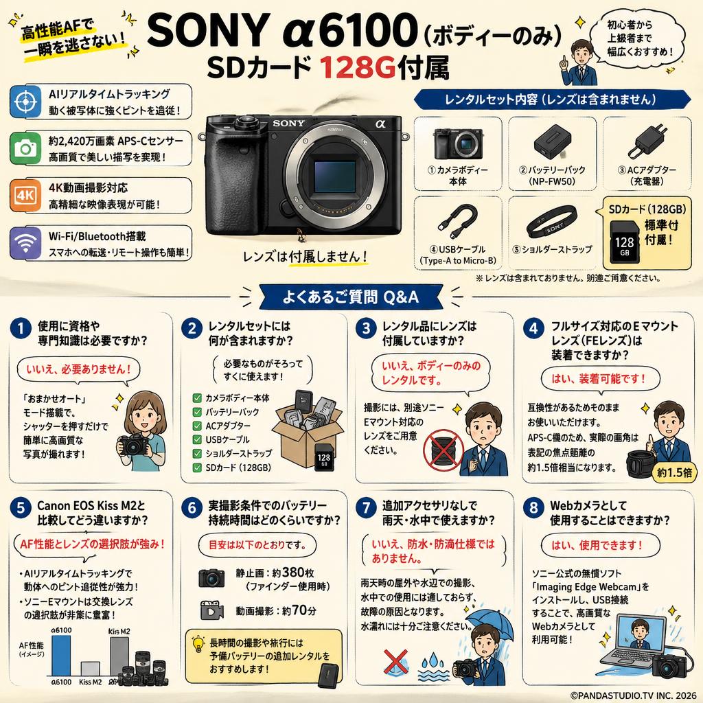 SONY α6100（ボディーのみ）SDカード 128G付属 FAQ（よくある質問と答え）