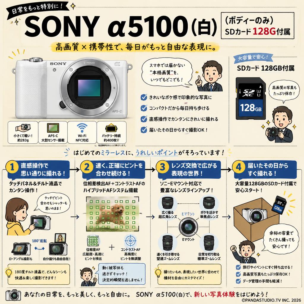 SONY α5100(白) (ボディーのみ) SDカード 128G付属 概要