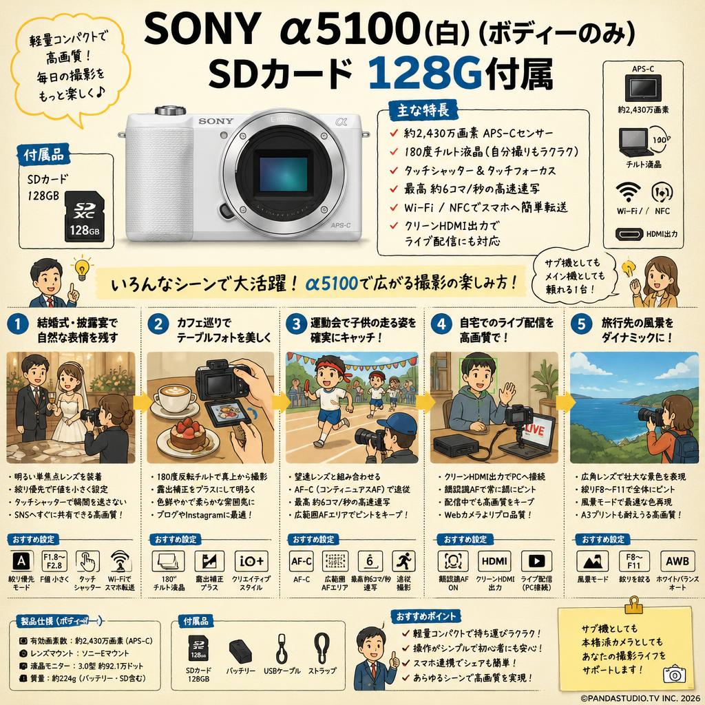 SONY α5100(白) (ボディーのみ) SDカード 128G付属 用途