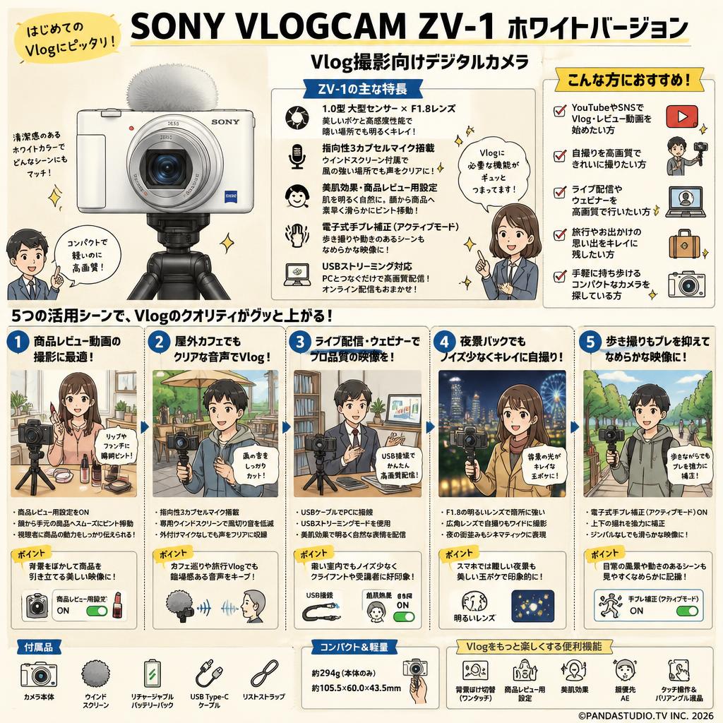 SONY VLOGCAM ZV-1 ホワイトバージョン Vlog撮影向けデジタルカメラ 用途