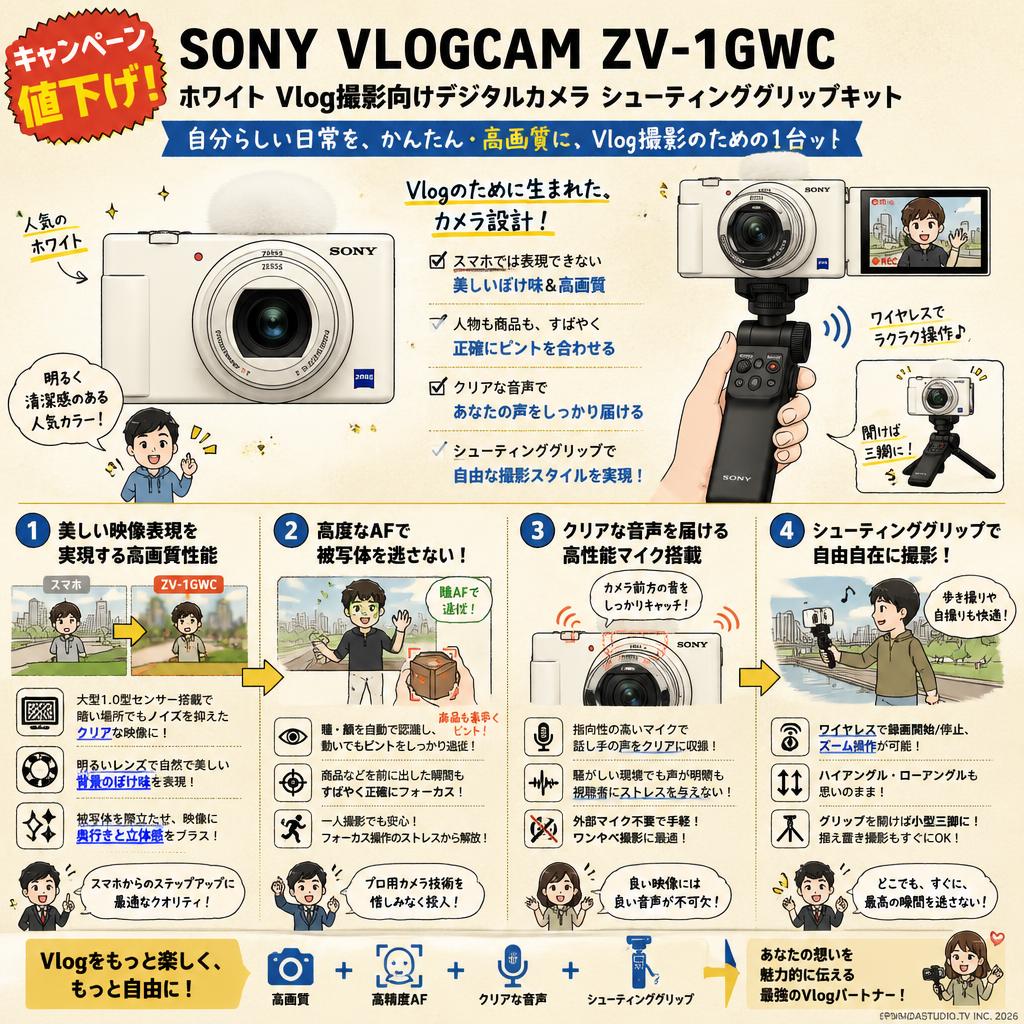 キャンペーン値下げ】SONY VLOGCAM ZV-1GWC ホワイト Vlog撮影向け