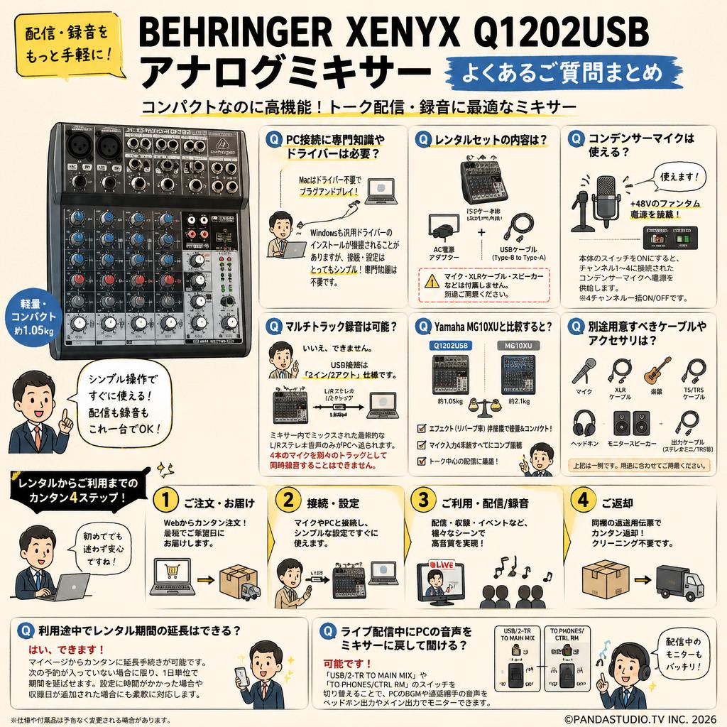 BEHRINGER  XENYX Q1202USB アナログミキサー FAQ（よくある質問と答え）