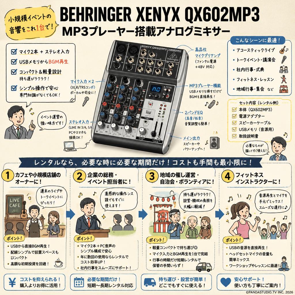 BEHRINGER XENYX QX602MP3 MP3プレーヤー搭載アナログミキサー おもな対象のお客様
