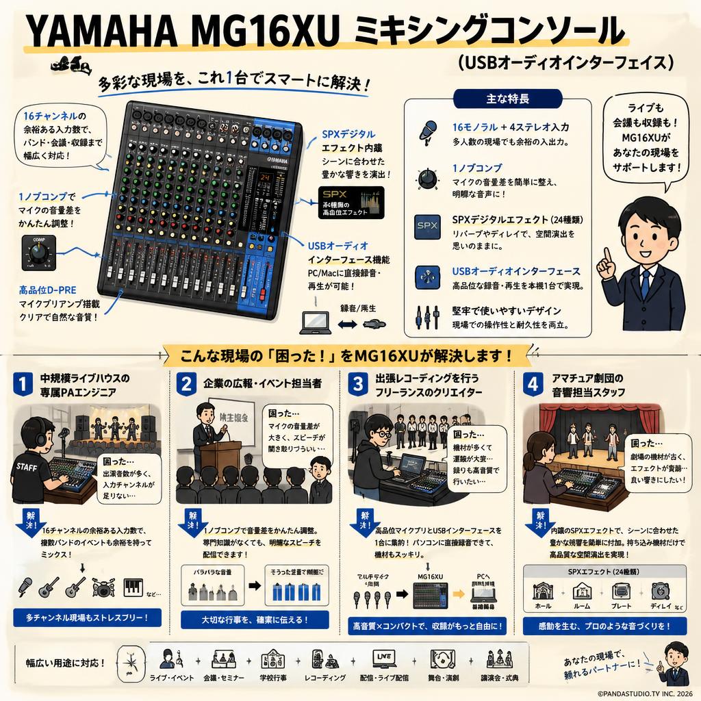 YAMAHA MG16XU ミキシングコンソール (USBオーディオインターフェイス） おもな対象のお客様