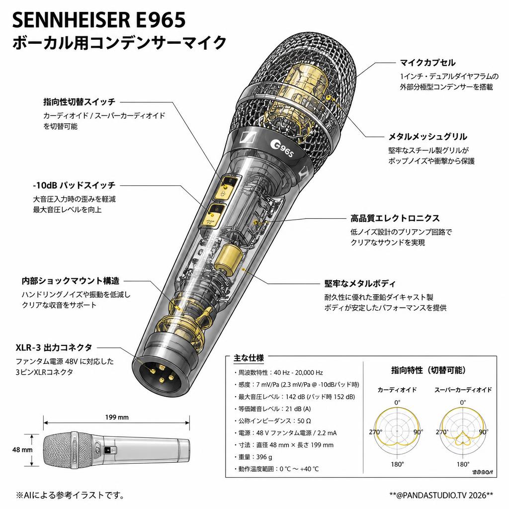 SENNHEISER E965 ボーカル用コンデンサーマイク スペック