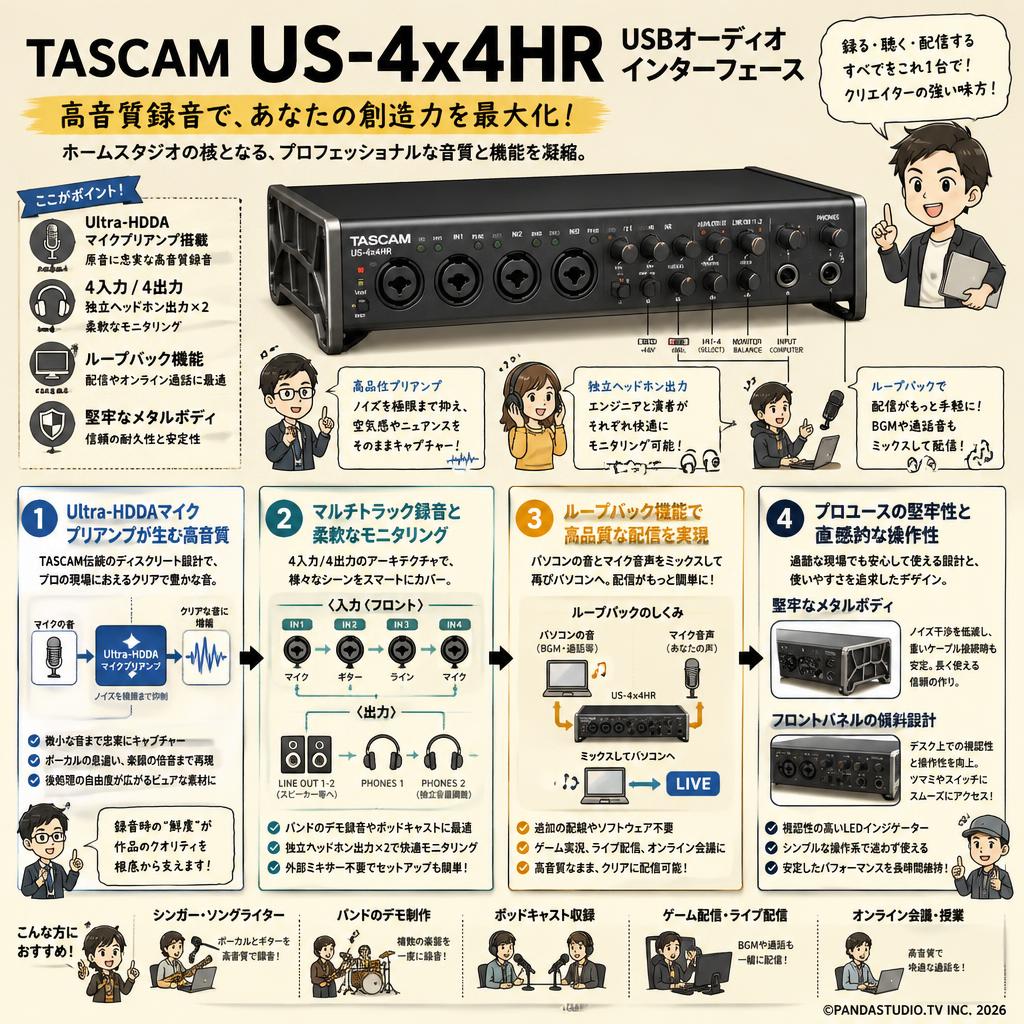TASCAM US-4x4HR USBオーディオインターフェース 概要