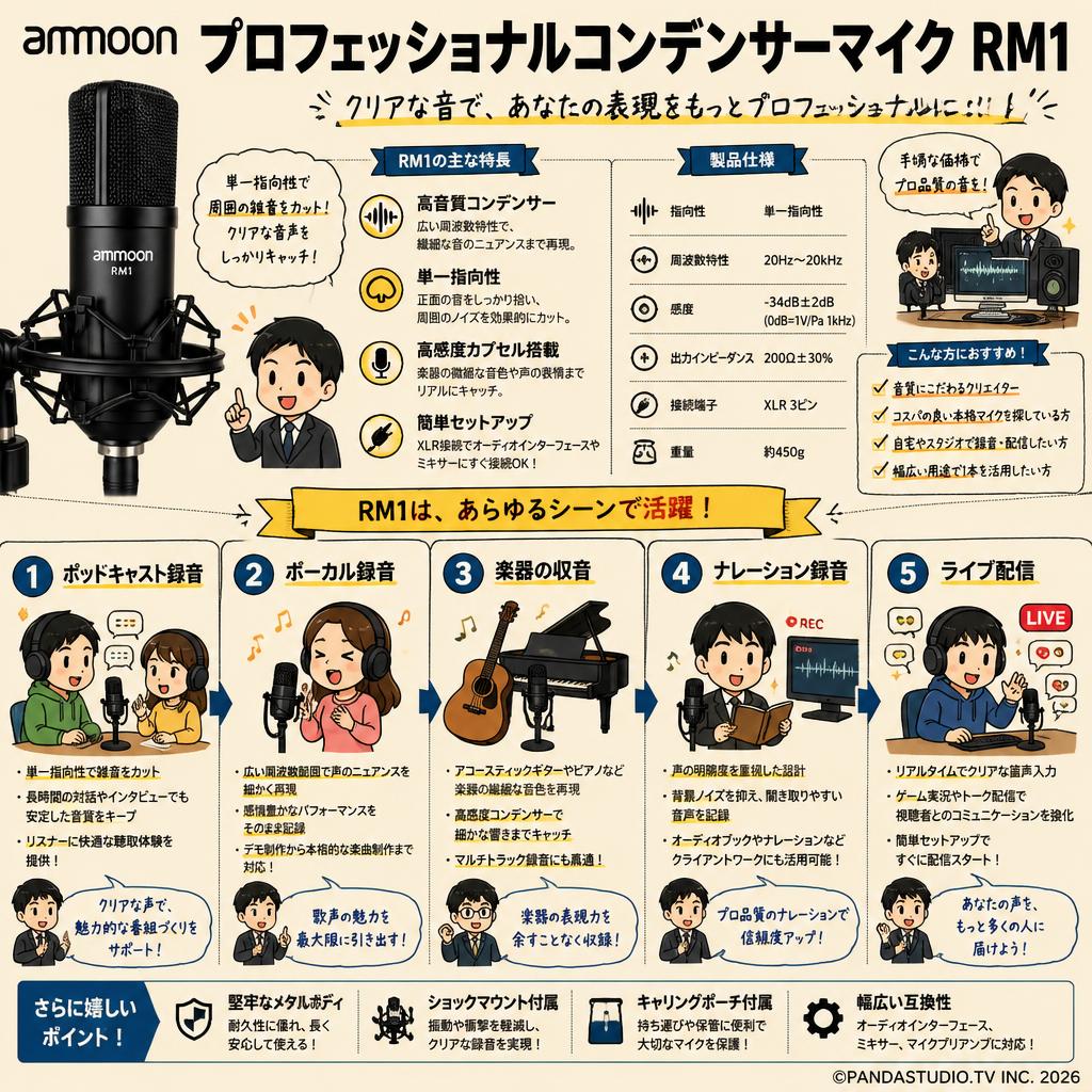 ammoonプロフェッショナルコンデンサーマイク RM1 用途