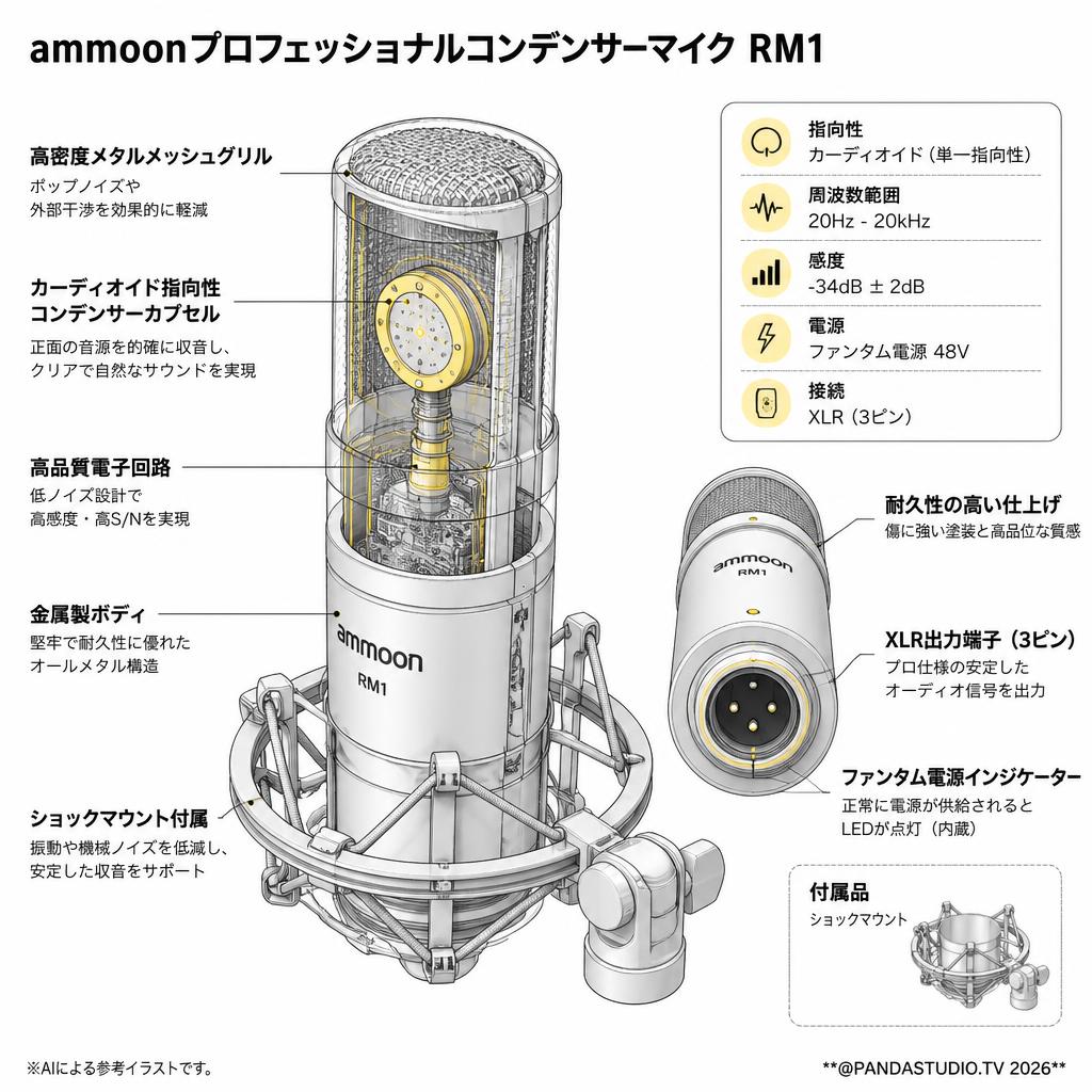 ammoonプロフェッショナルコンデンサーマイク RM1 スペック