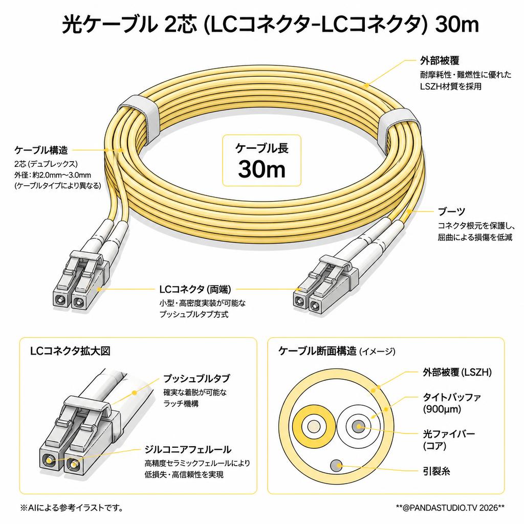 光ケーブル 2芯 (LCコネクタ-LCコネクタ) 30m スペック
