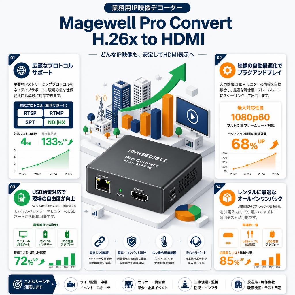 Magewell Pro Convert H.26x to HDMI セールスポイント