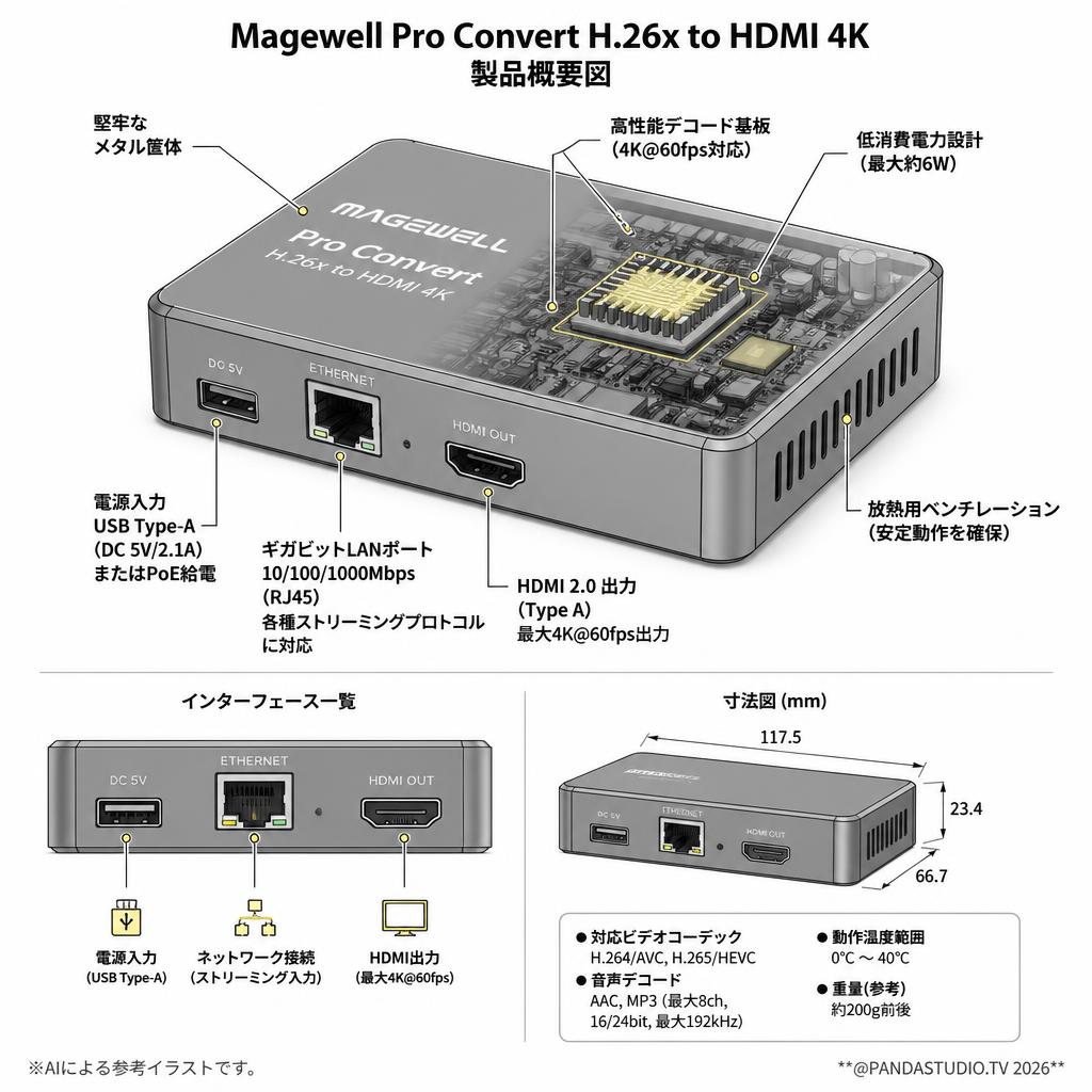 Magewell Pro Convert H.26x to HDMI 4K スペック