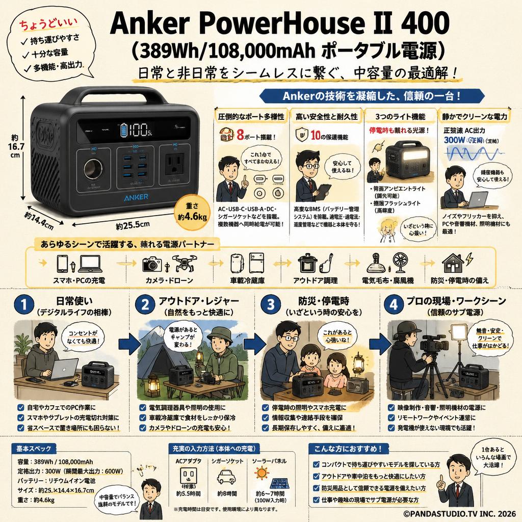 Anker PowerHouse II 400 (389Wh/108,000mAh ポータブル電源) 概要