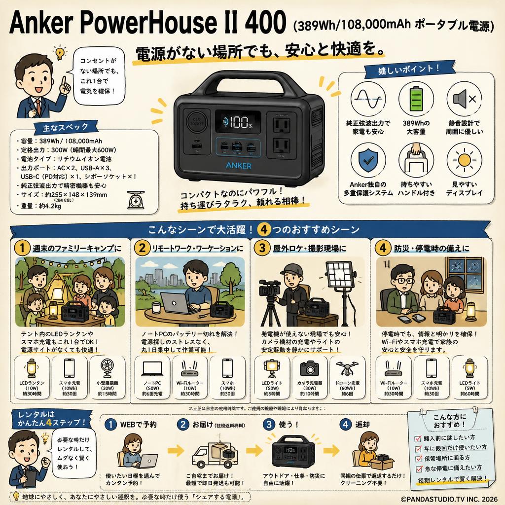 Anker PowerHouse II 400 (389Wh/108,000mAh ポータブル電源) おもな対象のお客様