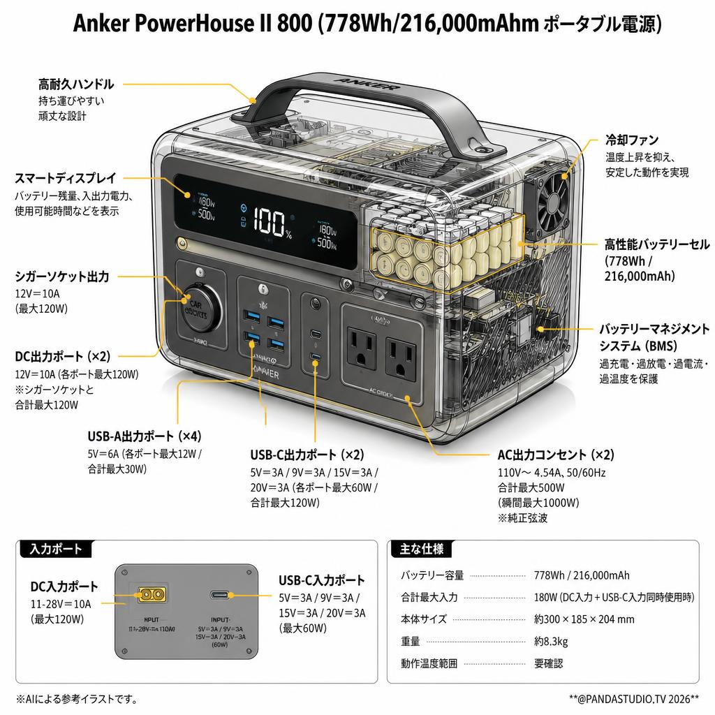 Anker PowerHouse II 800 (778Wh/216,000mAhm ポータブル電源) スペック