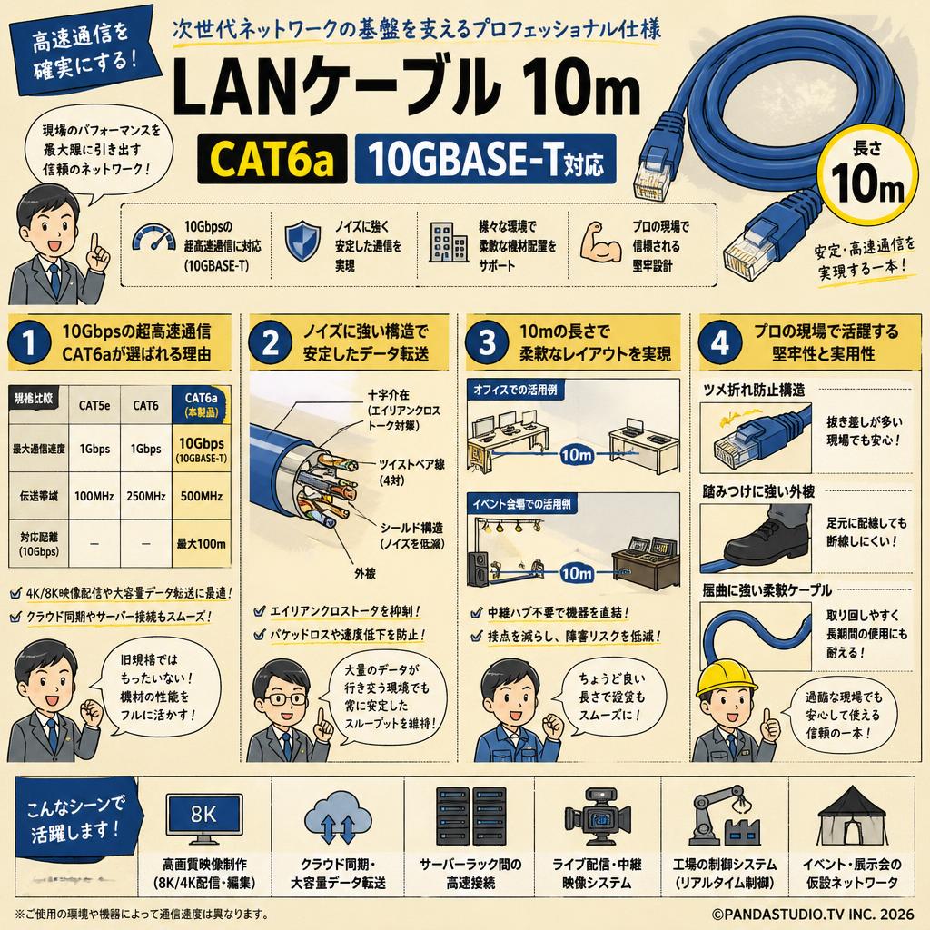 LANケーブル 10m CAT6a 10GBASE-T対応 概要