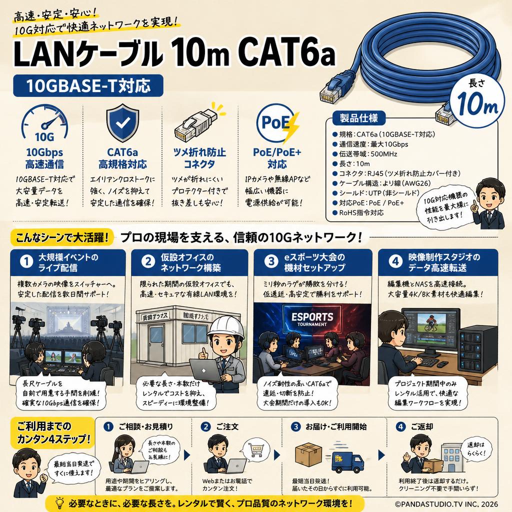 LANケーブル 10m CAT6a 10GBASE-T対応 おもな対象のお客様