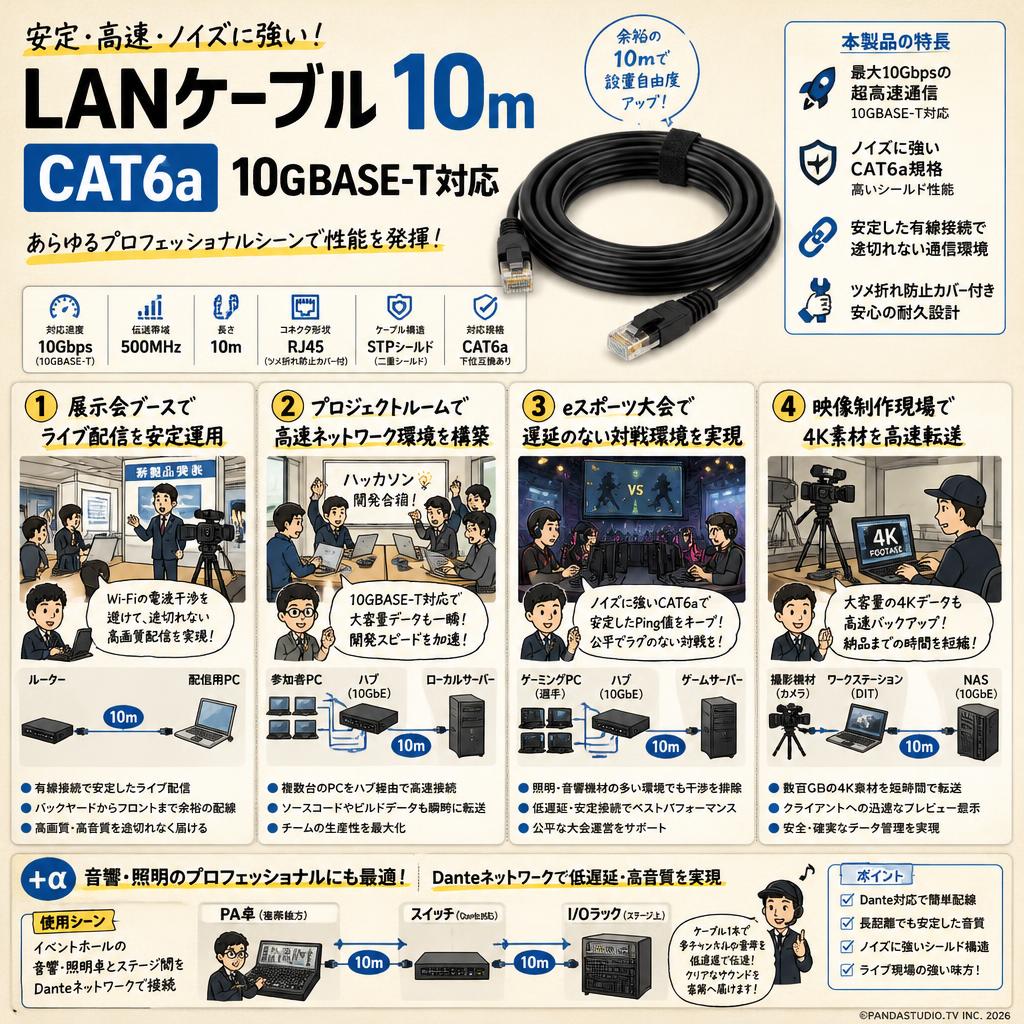 LANケーブル 10m CAT6a 10GBASE-T対応 用途