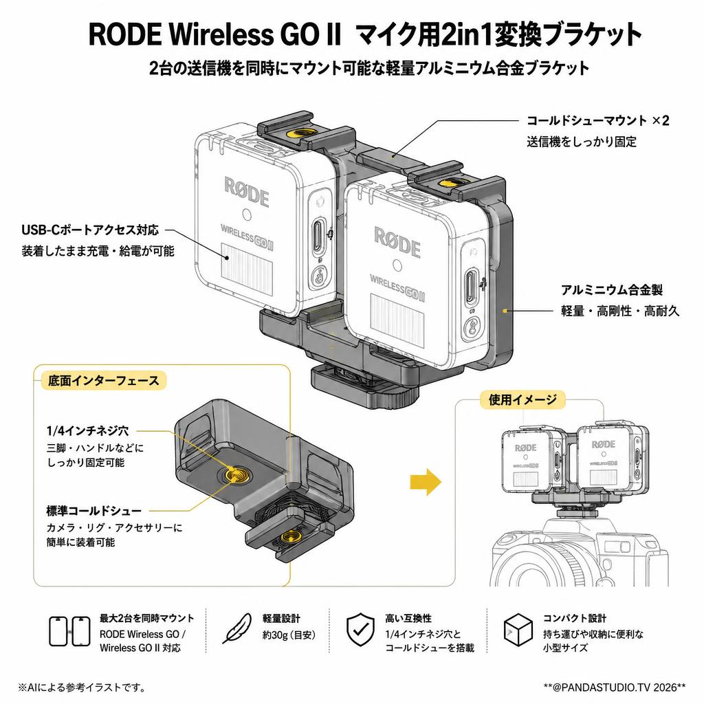 RODE Wireless GO II  マイク用2in1変換ブラケット スペック