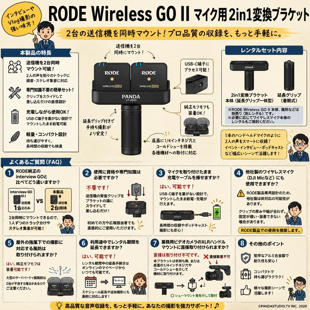 RODE Wireless GO II  マイク用2in1変換ブラケット FAQ（よくある質問と答え）