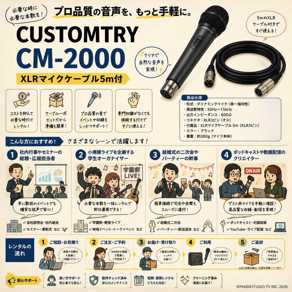 CUSTOMTRY CM-2000 XLRマイクケーブル5m付 おもな対象のお客様