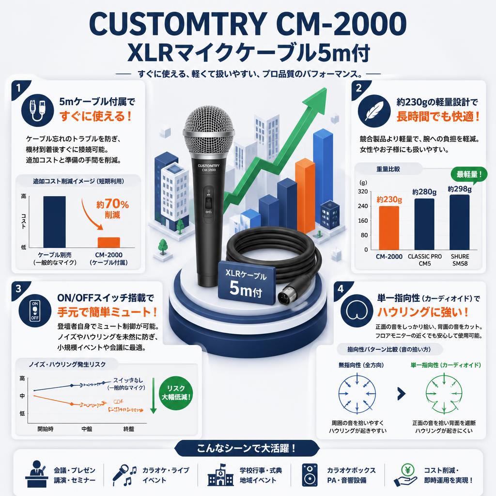 CUSTOMTRY CM-2000 XLRマイクケーブル5m付 セールスポイント