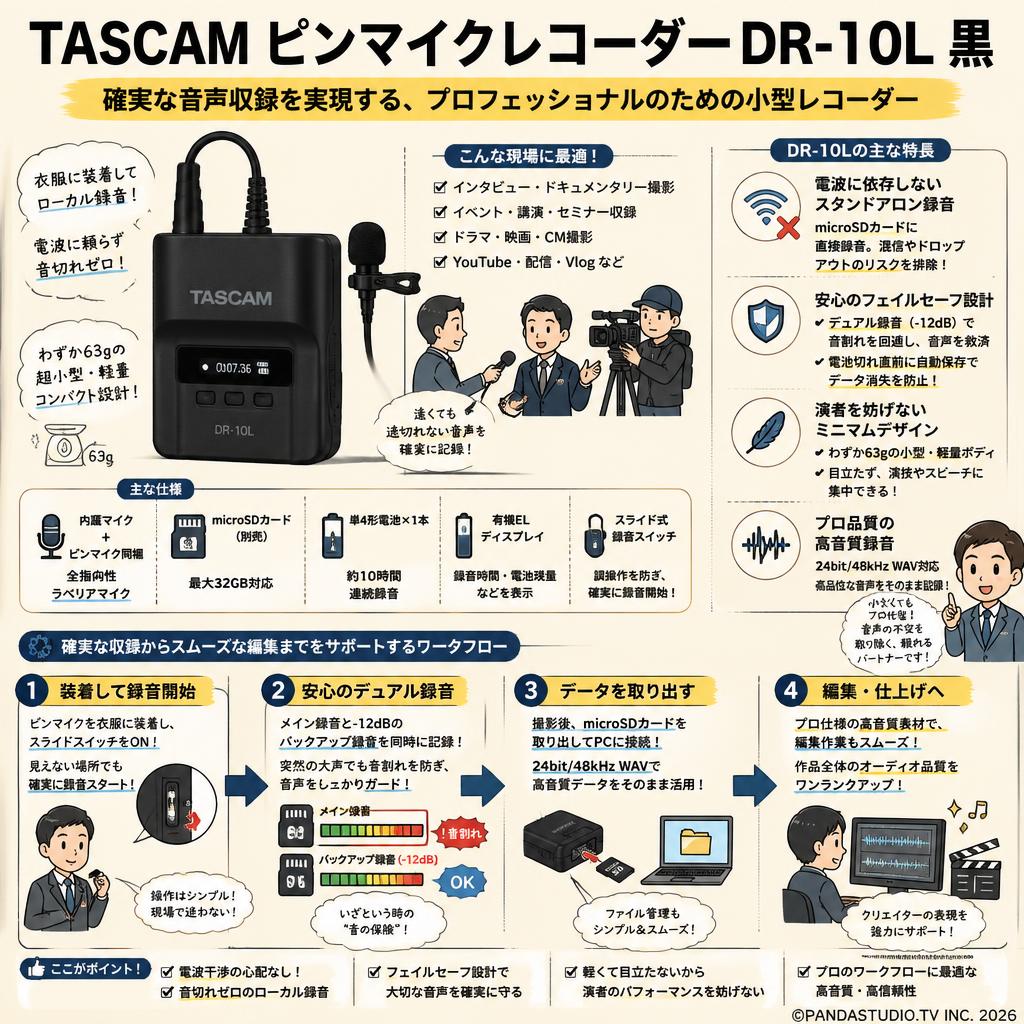 TASCAM ピンマイクレコーダー DR-10L 黒 概要