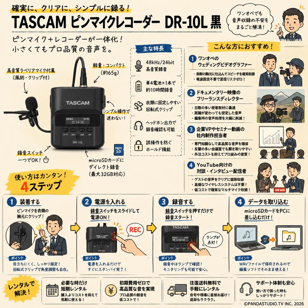 TASCAM ピンマイクレコーダー DR-10L 黒 おもな対象のお客様