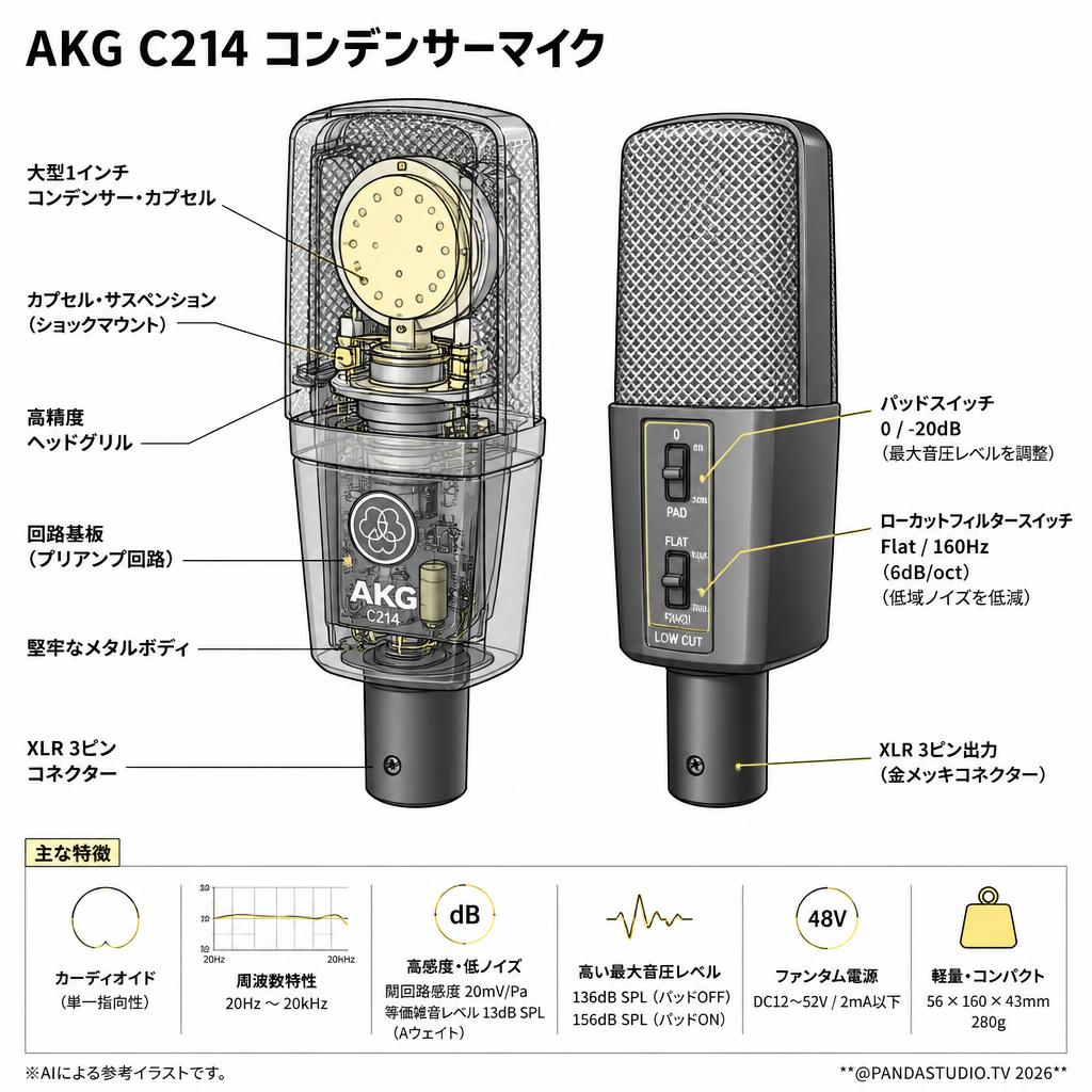 AKG  C214 コンデンサーマイク スペック