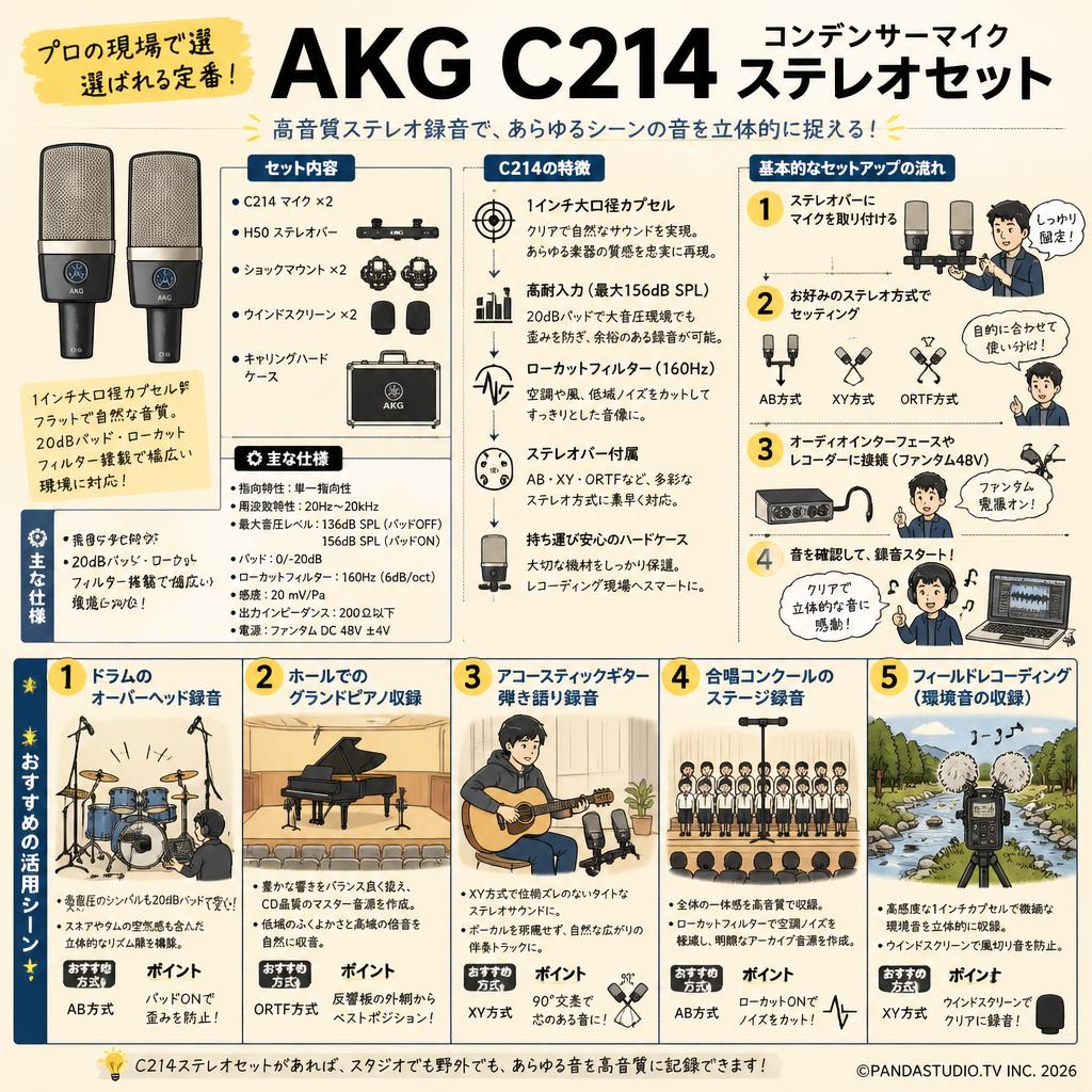 AKG  C214 コンデンサーマイク ステレオセット 用途