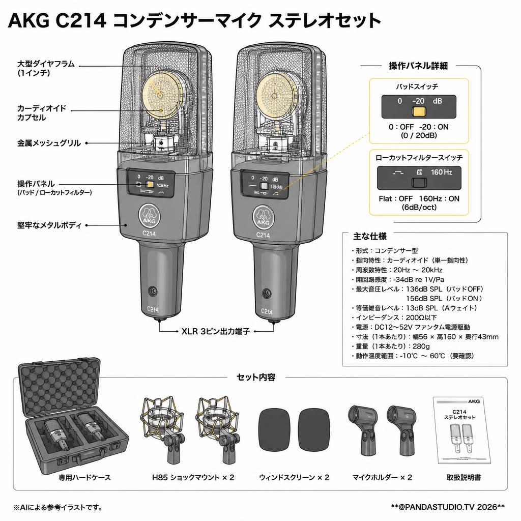 AKG  C214 コンデンサーマイク ステレオセット スペック