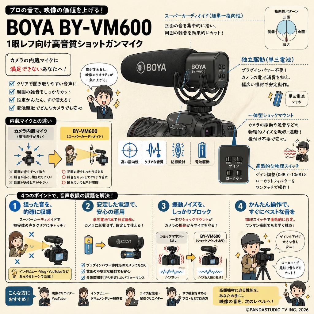 BOYA BY-VM600 １眼レフ向け高音質ショットガンマイク 概要