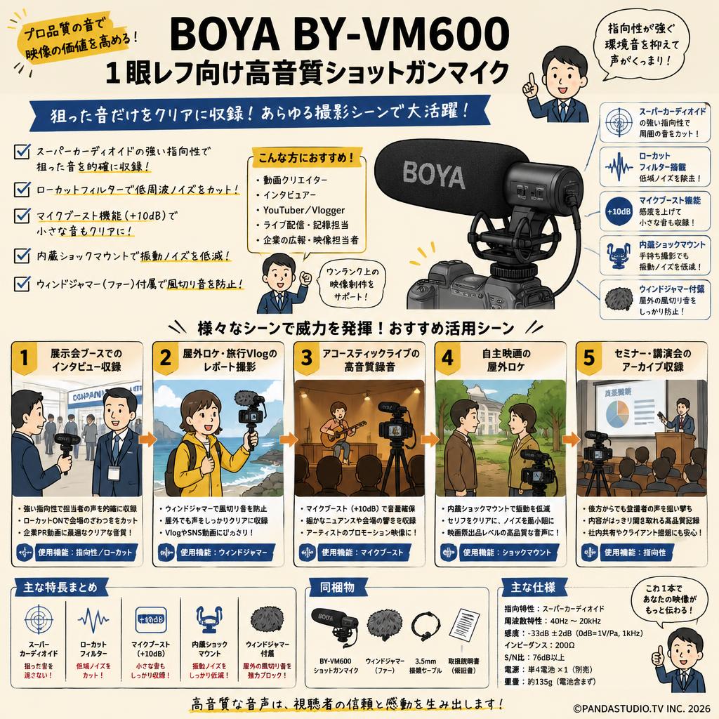 BOYA BY-VM600 １眼レフ向け高音質ショットガンマイク 用途