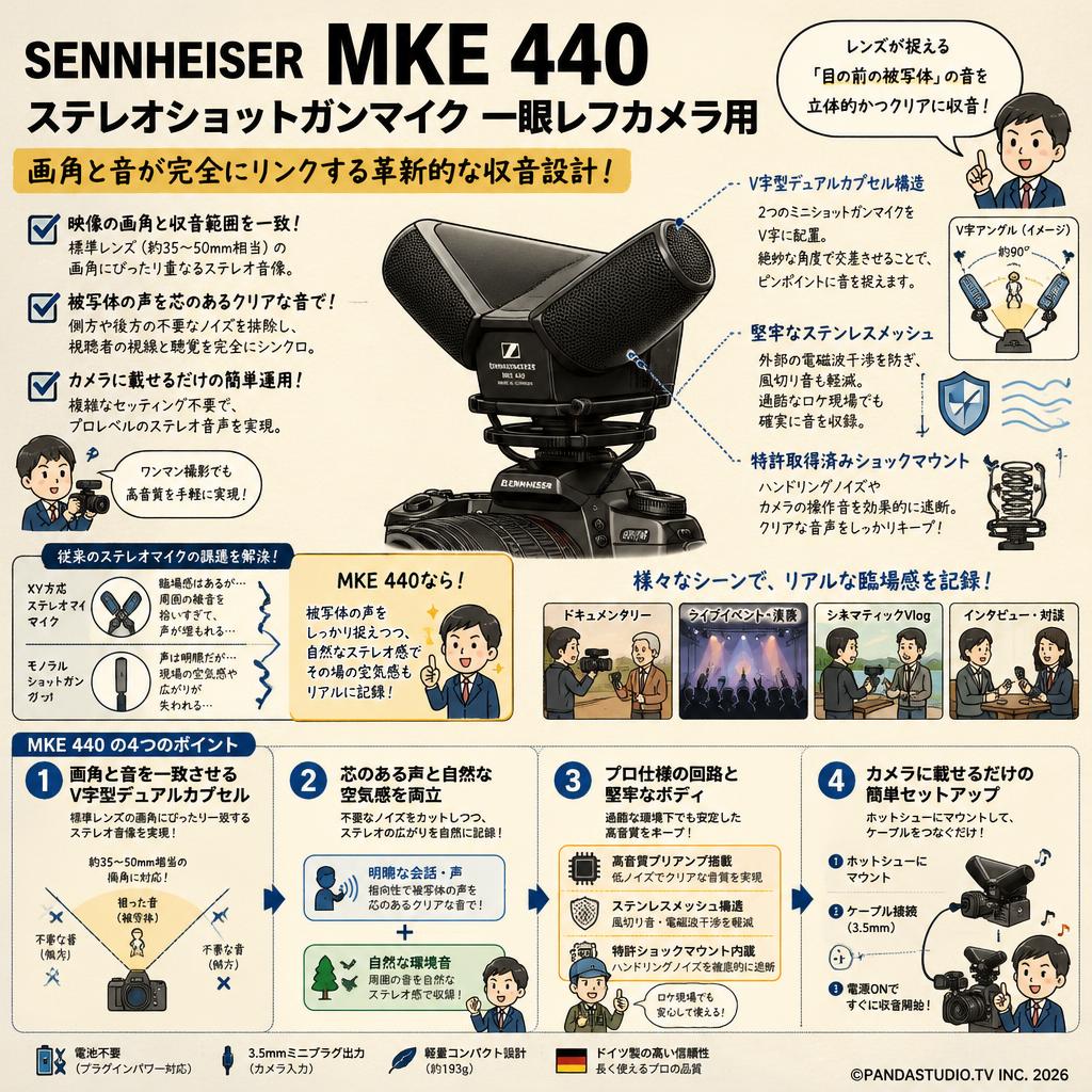 SENNHEISER MKE 440 ステレオショットガンマイク 一眼レフカメラ用 概要