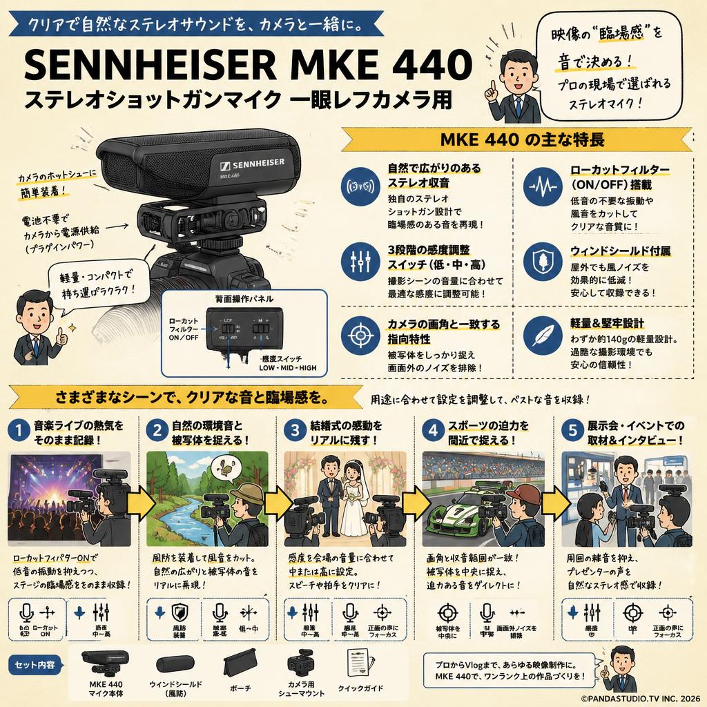SENNHEISER MKE 440 ステレオショットガンマイク 一眼レフカメラ用 用途