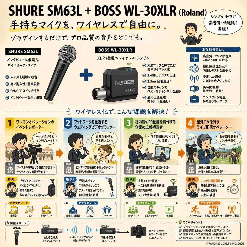 SHURE SM63L＋ BOSS WL-30XLR （Roland） おもな対象のお客様