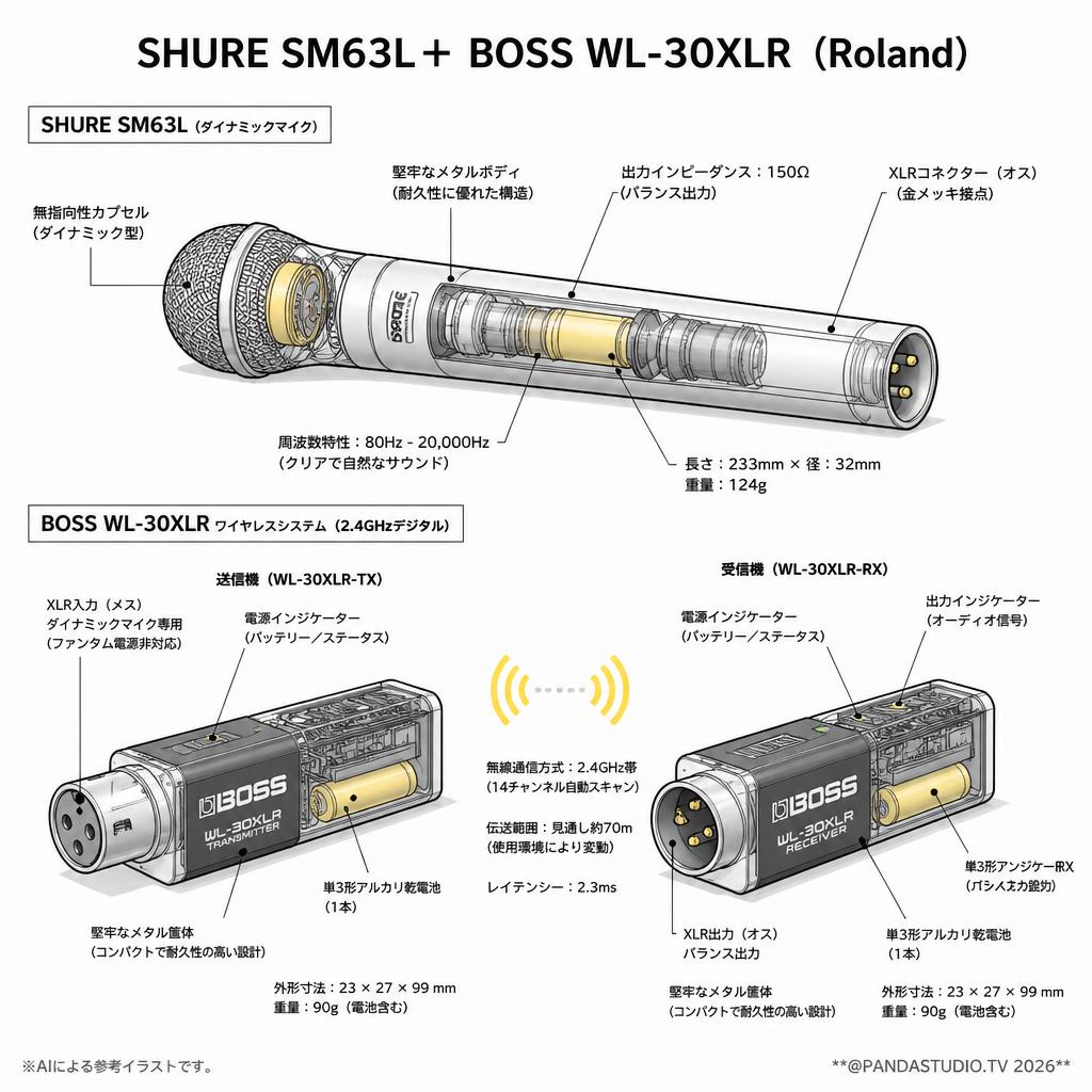 SHURE SM63L＋ BOSS WL-30XLR （Roland） スペック