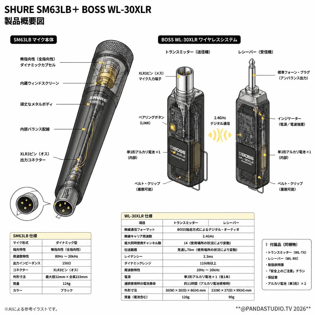 SHURE SM63LB＋ BOSS WL-30XLR （Roland） スペック
