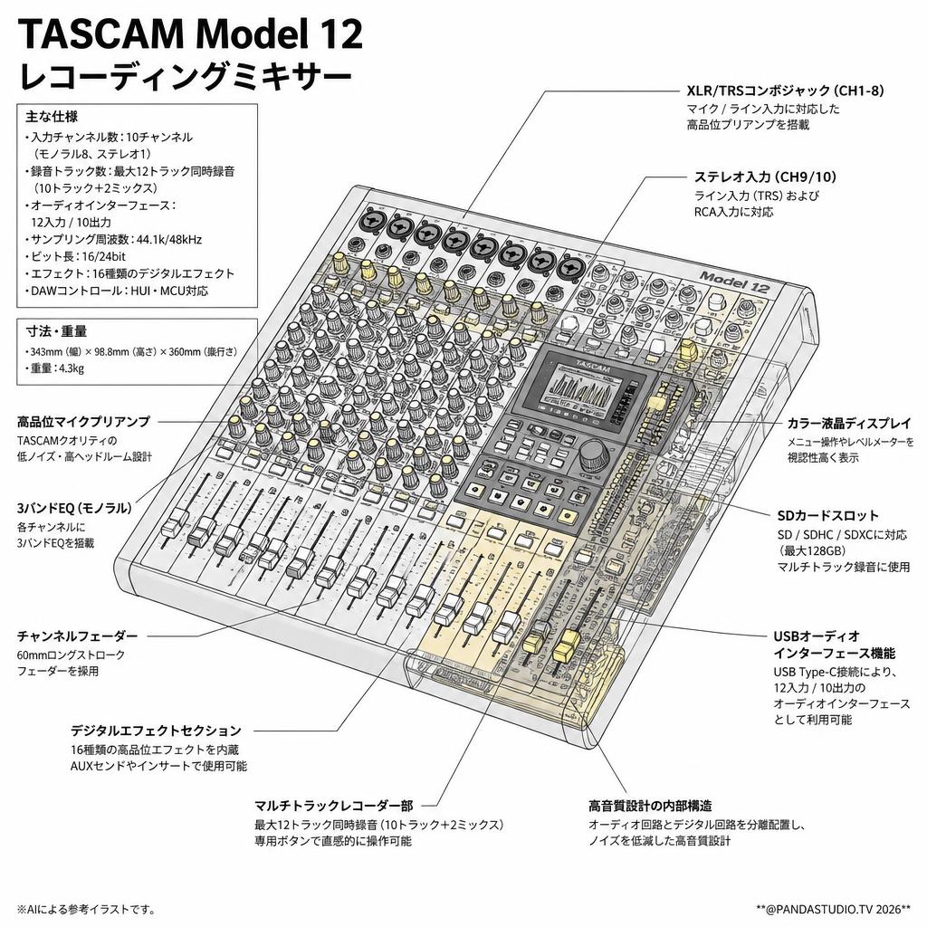 TASCAM Model12　レコーディングミキサー スペック