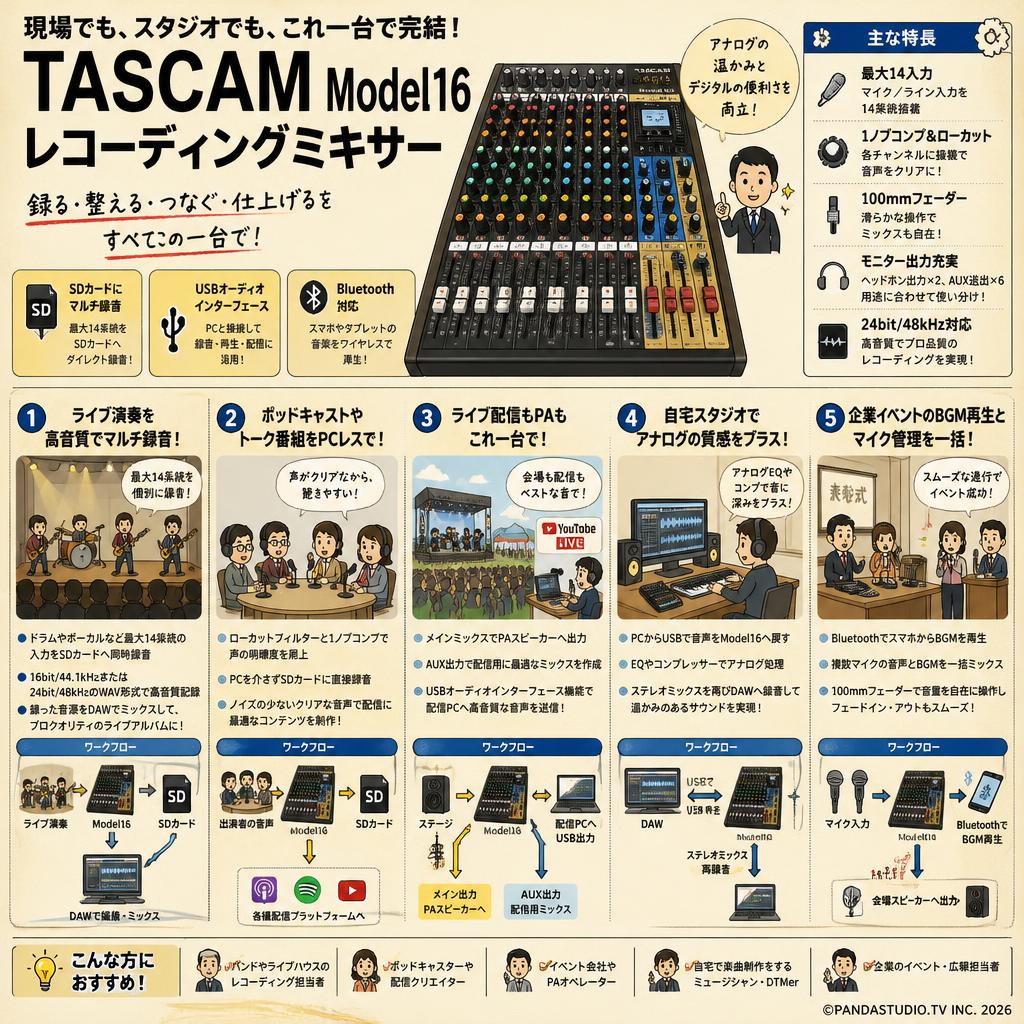 TASCAM Model16 レコーディングミキサー 用途