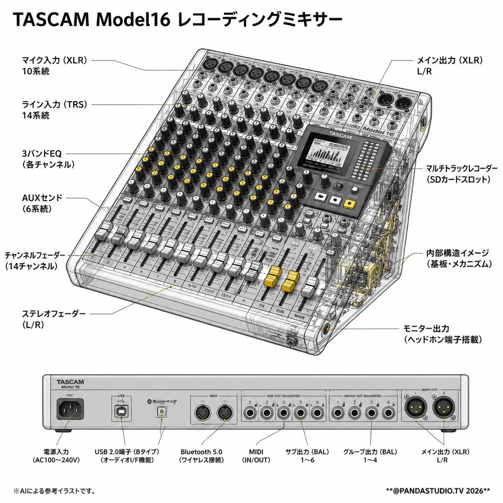 TASCAM Model16 レコーディングミキサー スペック