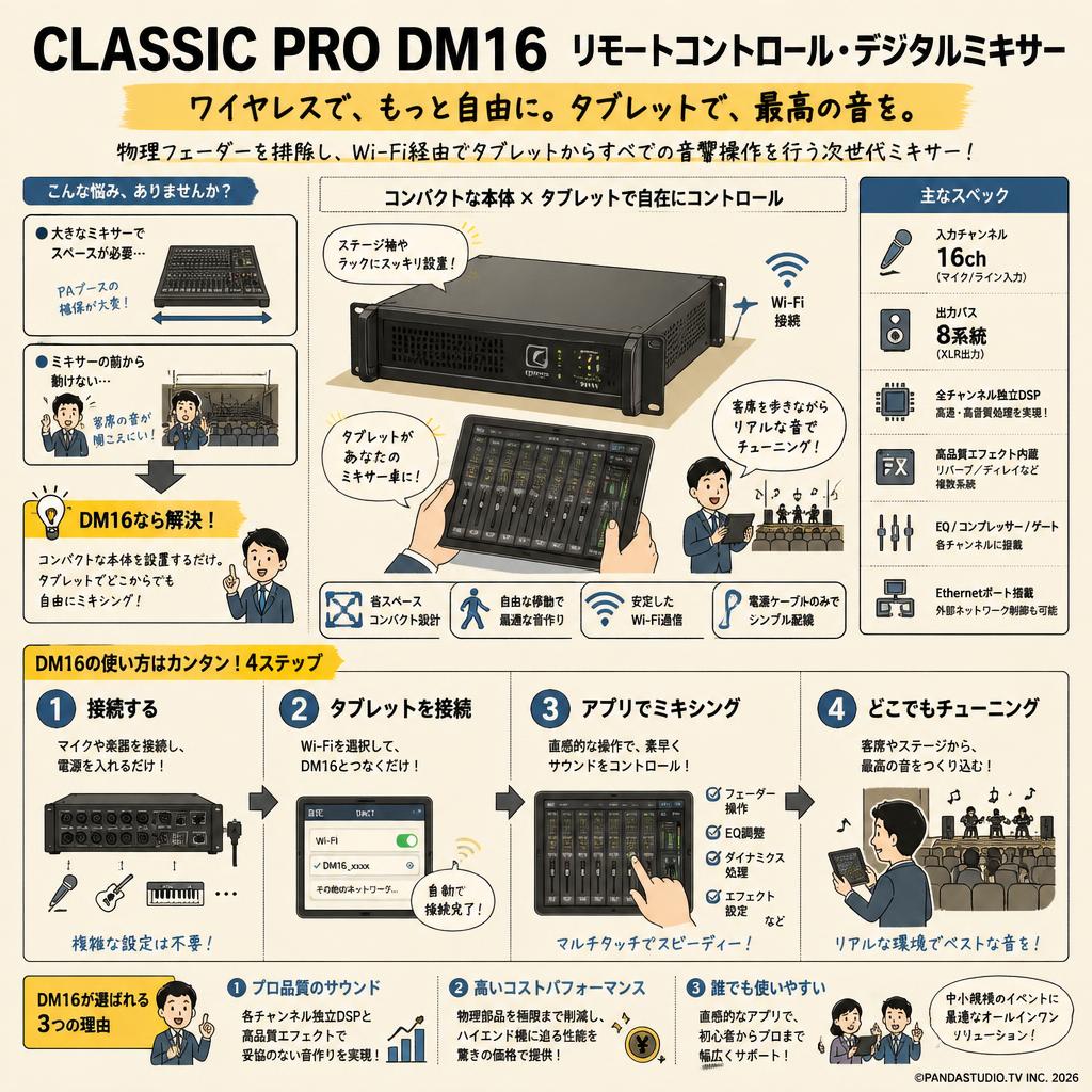 CLASSIC PRO DM16 リモートコントロール・デジタルミキサー 概要