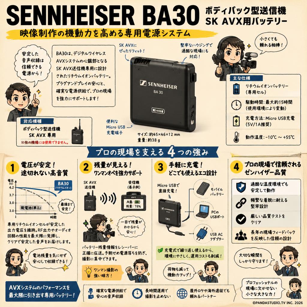 SENNHEISER BA30 ボディパック型送信機SK AVX用バッテリー 概要