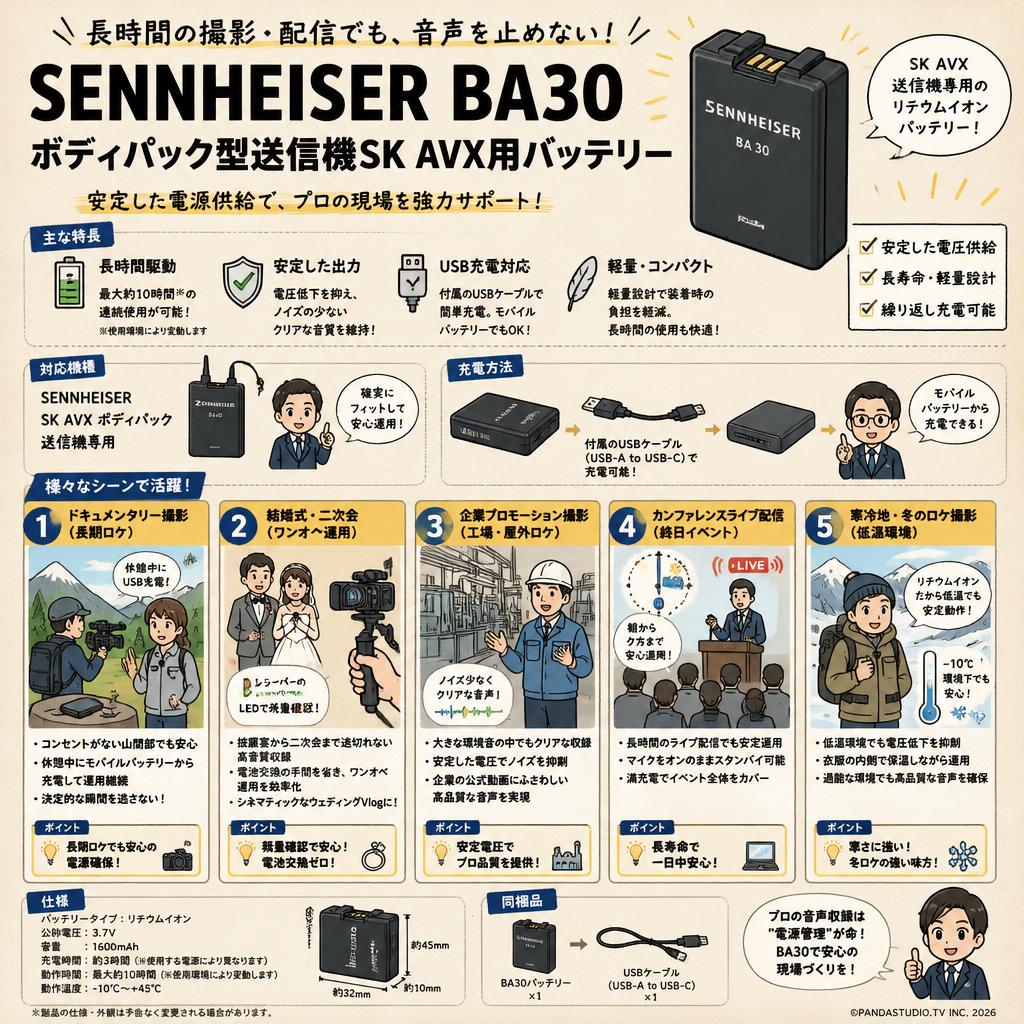 SENNHEISER BA30 ボディパック型送信機SK AVX用バッテリー 用途