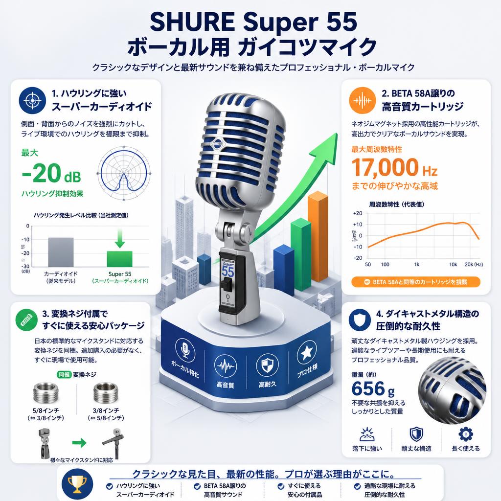SHURE Super 55 ボーカル用 ガイコツマイク セールスポイント