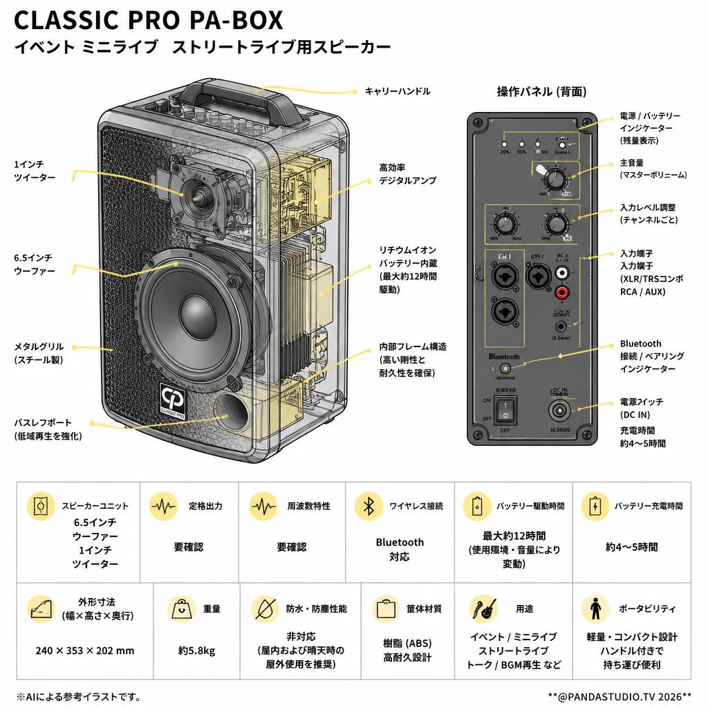 CLASSIC PRO PA-BOX イベント ミニライブ　ストリートライブ用スピーカー スペック