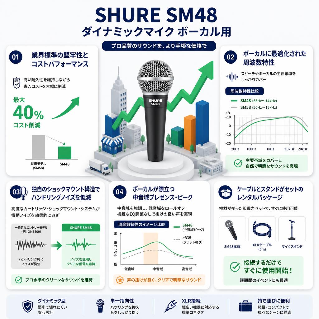 SHURE SM48 ダイナミックマイク ボーカル用 セールスポイント