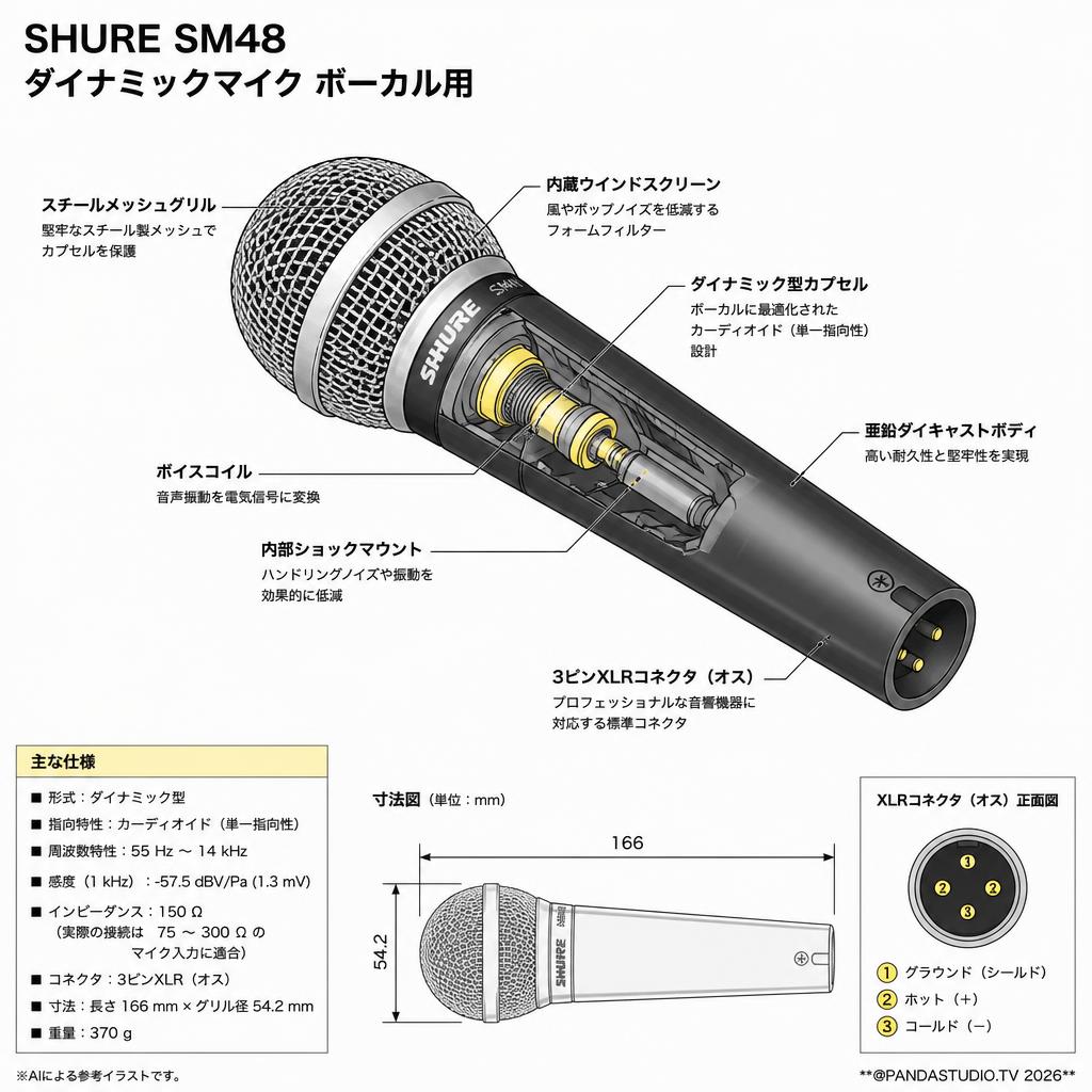 SHURE SM48 ダイナミックマイク ボーカル用 スペック