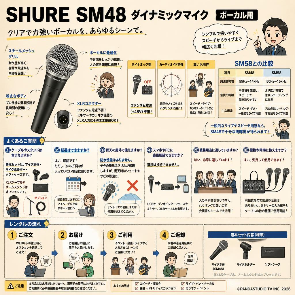 SHURE SM48 ダイナミックマイク ボーカル用 FAQ（よくある質問と答え）