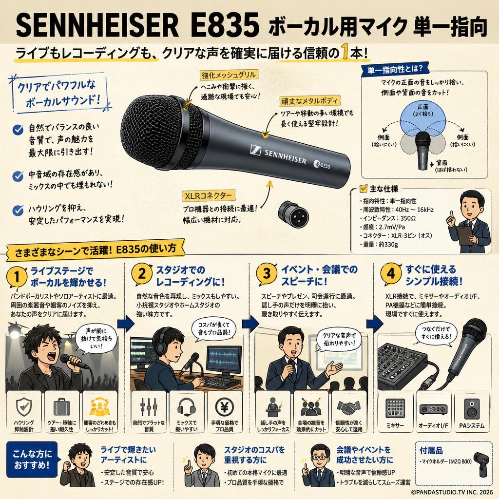 SENNHEISER  E835 ボーカル用マイク 単一指向 おもな対象のお客様