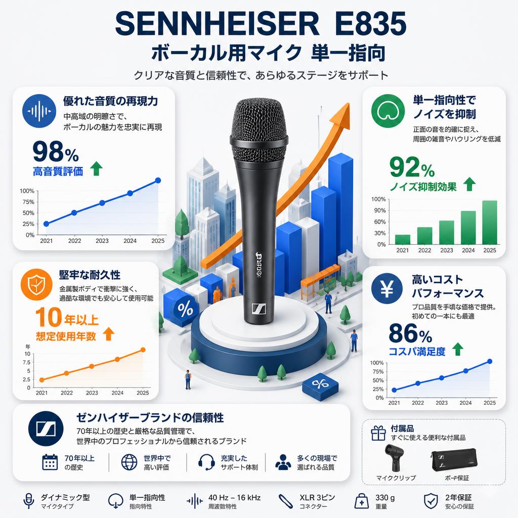 SENNHEISER  E835 ボーカル用マイク 単一指向 セールスポイント